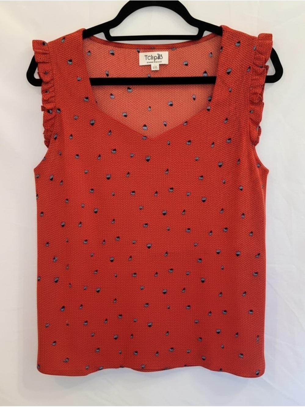 Rust Dot Ruffle-Sleeve Tank Top - Picture 2 of 8